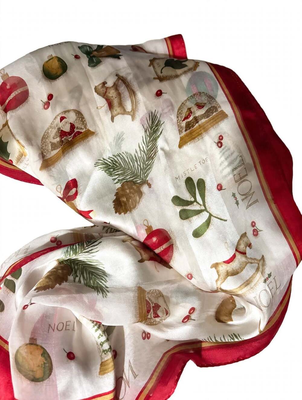 Liz Claiborne Christmas Holiday Motif Snow Globe Rocking Horse Scarf